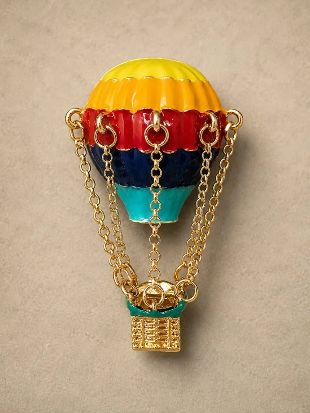 3D Hot Air Balloon Brooch Pin Gold Toned New